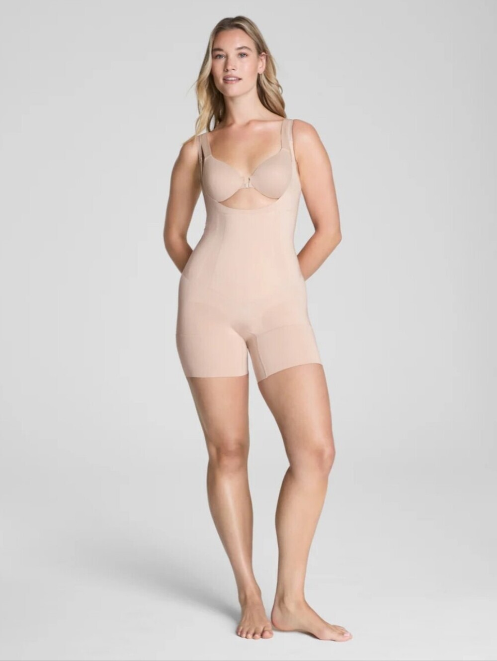 Spanx Womens |XL| Open-Bust Mid-Thigh Bodysuit in Soft Nude (NWT)